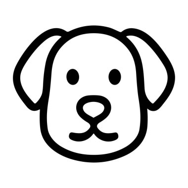 Dost canlısı bir köpek kafasının minimalist siyah beyaz vektör çizimi. Bu temiz ve basit çizgi simgesi evcil hayvan tasarımları, logolar veya web grafikleri için mükemmeldir.