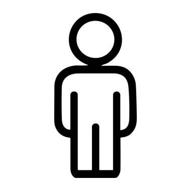 Bir insan figürünün basit bir siyah taslak simgesi. Bu minimalist resim bir kişiyi, kullanıcıyı ya da bireyi temsil eder. Kullanıcı arayüzü tasarımı, web siteleri ve uygulamalar için ideal.