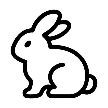 Bir tavşanın temiz ve basit bir tasviri. Bu siyah taslak simgesi yan profilde uzun kulaklı sevimli bir tavşana sahip, logolar veya web grafikleri için mükemmel..