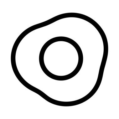 Yağda yumurta tasvir eden minimalist siyah beyaz çizgili bir sanat simgesi. Tasarım düzensiz bir yumurta beyazının içinde dairesel bir yumurta sarısı içeriyor. Yemek ve kahvaltı temaları için mükemmel..