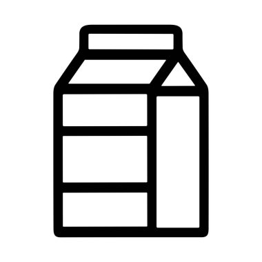 Süt veya meyve suyu için kullanılan genel bir içecek kutusunu tasvir eden minimalist bir siyah taslak ikonu. Basit vektör grafiği beyaz bir arkaplanda izole edilir.
