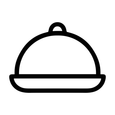 Yemek tepsisini temsil eden minimalist bir vektör ikonu kubbe kapağı ya da saat ile. Restoranlar, yemek, yemek ve gurme yemekleri için bir sembol..
