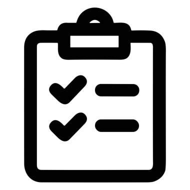 İşaretli ögelerle yapılacaklar listesini gösteren bir panonun minimalist vektör grafiği. Bu simge beyaz bir arkaplan üzerinde görevleri, tamamlamayı, organizasyonu ve planlamayı temsil eder.