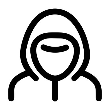 Minimalist bir vektör grafiği, sakallı ve gizli bir yüzü tasvir ediyor. Bu taslak simgesi anonimlik, gizlilik, hackleme, gençlik kültürü veya gizem gibi kavramları temsil eder..