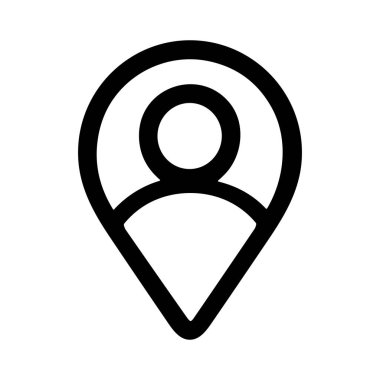 Dijital ve yazdırma ortamında genel olarak navigasyon, harita ve coğrafi göstergeler için kullanılan basit siyah ve beyaz konum simgesi simgesi.