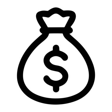 Dolar işareti olan bir para çantasının basit siyah beyaz çizimi, servetin, finansın ya da parasal kavramların minimalist bir şekilde sembolize edilmesidir..