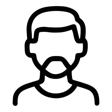 Modern tasarım, markalaşma ve yaratıcı projeler için uygun saç stili ve sakallı bir adamın basit siyah beyaz tasviri..