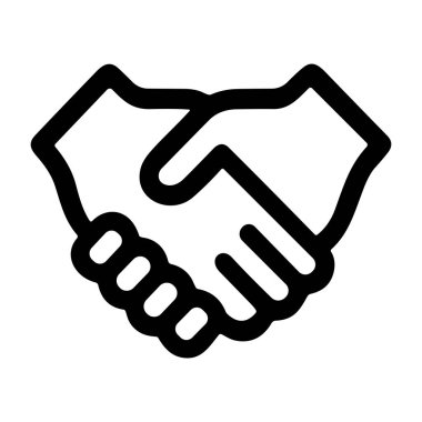 Ticari ya da sosyal bağlamlarda ortaklık, güven ve işbirliği simgelerini taşıyan minimalist siyah beyaz tokalaşma sembolü.