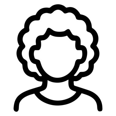 Kıvırcık saçlı, yüz hatlarını ve saç stilini basit, minimalist bir şekilde yakalayan bir kadının siyah ve beyaz silüeti..