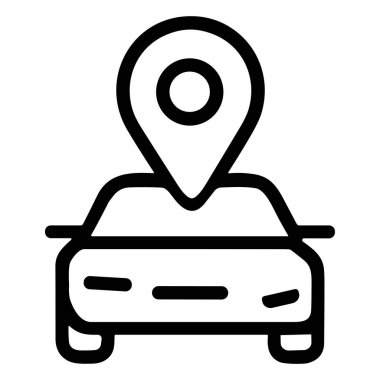 GPS navigasyonunu sembolize eden, araç teknolojisini ve güzergah planlamasını vurgulayan bir arabanın basitleştirilmiş çizgi çizimi.