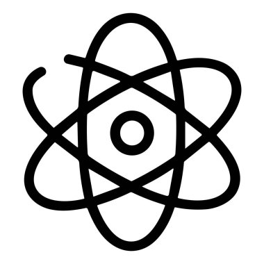Bilimsel eğitim, araştırma ve öğrenim materyalleri için kullanılan atomik yapıyı temsil eden bir atom modelinin ayrıntılı siyah beyaz çizimi.