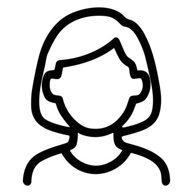 Basit bir siyah-beyaz çizgisi bir kadının başını ve omuzlarını minimalist bir şekilde tasvir ediyor, çeşitli tasarım projeleri için uygun..