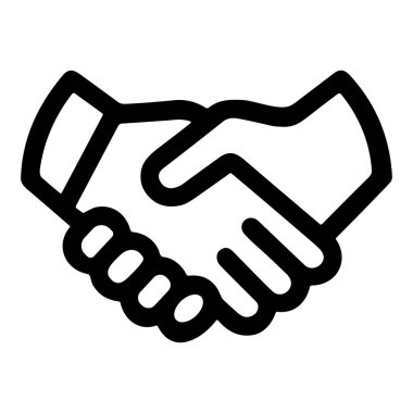 Profesyonel ortamlarda anlaşma, ortaklık ve işbirliğini temsil eden bir el sıkışmanın siyah-beyaz çizgisi çizimi.