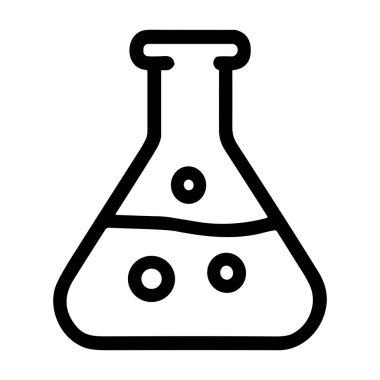 Sıvı seviyesi ve baloncukları olan minimalist laboratuvar ikonu, bilimi, kimyayı ve araştırma kavramlarını temiz, modern tarzda temsil ediyor..