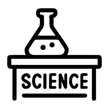 Laboratuvar ortamında araştırma, deney ve bilimsel keşifleri sembolize eden bir laboratuvar deney şişesi ve bilimsel bir işaret..