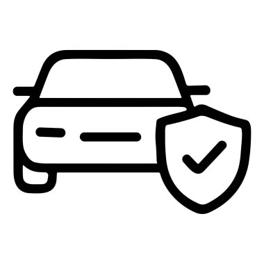 Minimalist siyah beyaz simge araç güvenliğini kalkanla temsil ediyor, otomotiv güvenliği ve koruma tedbirlerini vurguluyor