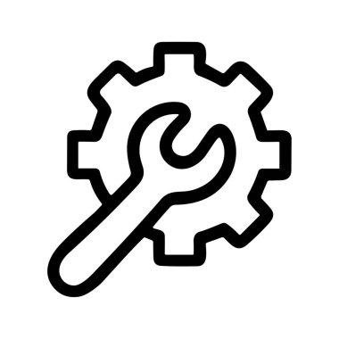 Bir vites, mekanik, mühendislik veya teknik hizmetleri sembolize eden bir İngiliz anahtarını tasvir eden minimalist bir simge.