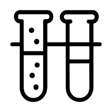 Bilimsel deneyler ve laboratuvar prosedürleri için kullanılan iki test tüpünün minimalist siyah beyaz çizgi çizimi.