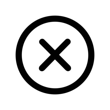Merkezinde X olan bir çember tasvir eden basit siyah ve beyaz simge, genellikle kullanıcı arayüzlerinde hataları, iptalleri veya yakın eylemleri temsil etmek için kullanılır.