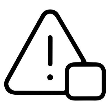 Bir ünlem işareti ve kare alarm sembolü içeren basit bir uyarı simgesi, çeşitli bağlamlarda uyarı veya uyarıları göstermek için kullanılır.