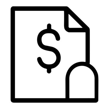 Finans, muhasebe ve parasal işlemleri sembolize eden dolar işaretli finansal bir belgenin siyah beyaz simgesi.