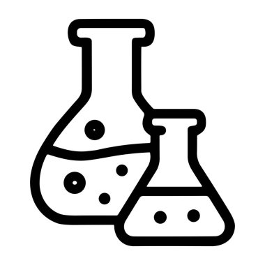 Laboratuvar deneylerinde ve bilimsel araştırmalarda kullanılan kimya şişelerinin ve test tüplerinin basit siyah çizimi..