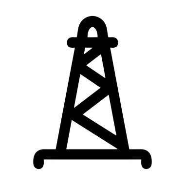 Beyaz arka planda bir petrol kulesinin minimalist siyah silüeti, endüstriyel yapı ve enerji çıkarma temalarını vurguluyor.