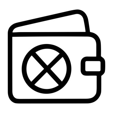 Finans, bankacılık veya para yönetimi görselleri için uygun bir cüzdan sembolü içeren siyah beyaz çizgi çizimi.