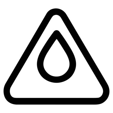 Bir üçgen içinde bulunan su damlacığının basit siyah ve beyaz çizimi, temiz bir tasarımda su güvenliğini, saflığı veya çevre temalarını sembolize eder..