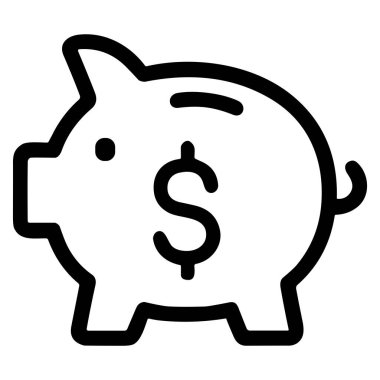 Para, finans, yatırım ve finansal büyüme sembollerini temsil eden dolar işaretli basit siyah-beyaz domuz kumbarası.