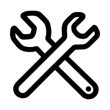 İngiliz anahtarı ve tornavidayla kesişen minimalist siyah beyaz çizgi sanatı, onarım, bakım ve aletleri sembolize eder..