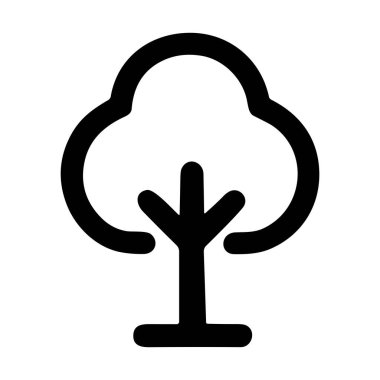 Bir bulut ve ağacı temsil eden, sürdürülebilir gelecek kavramları için doğa, çevre ve ekolojik farkındalığı sembolize eden basit siyah ve beyaz simge.