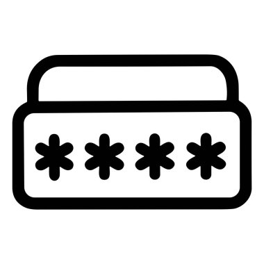 Güvenlik, güvenlik ve gizliliği dijital veya fiziksel bağlamlarda temsil eden bir şifre veya güvenlik kilidi tasvir eden minimalist siyah ve beyaz simge.