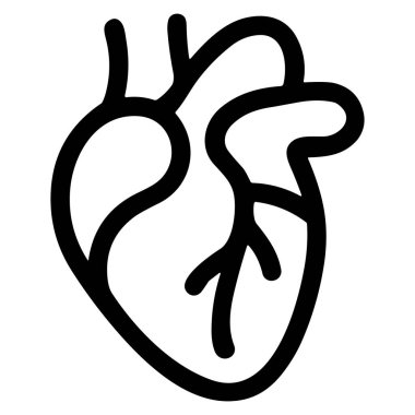 İnsan kalbinin yapısını gösteren siyah ve beyaz bir çizgi, eğitim amacıyla ana odalarını ve damarlarını vurguluyor..