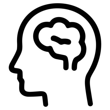 İnsan beyninin profilini gösteren, zihinsel süreçleri ve bilişsel fonksiyonları sanatsal tarzda vurgulayan siyah ve beyaz bir ana hatları..