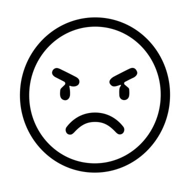 Asgari bir siyah beyaz yüz ikonu hayal kırıklığını, öfkeyi veya hoşnutsuzluğu cesur çizgiler ve anlamlı özelliklerle iletiyor..