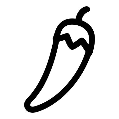 Kırmızı biberin minimalist siyah beyaz çizimi. Bu basit, elle çizilmiş ikon baharatlı yiyecek, ısı ve lezzeti temsil ediyor. Mutfak ya da grafik tasarım kullanımı için mükemmel.