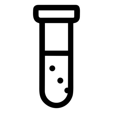 Bilim, kimya ve araştırmayı temsil eden baloncuklu bir laboratuvar test tüpünün minimalist siyah taslak ikonu. Tasarımlarda kolay kullanım için beyaz bir arkaplanda izole edilmiş.