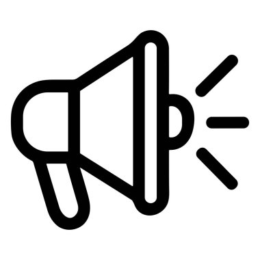 Bir megafon ya da megafonun basit bir siyah çizgi sanat simgesi. Bu vektör grafiği duyuruyu, iletişimi, protestoyu, pazarlamayı ve halka hitap etmeyi temsil eder. Beyaz bir arkaplanda izole edilmiş.
