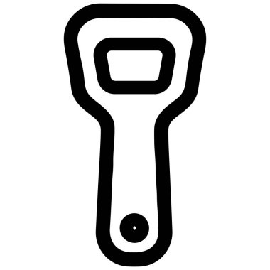 Cesur bir taslak şeklinde minimalist şişe açacağı vektör ikonu. Bu izole grafik beyaz arka planda bar menüleri, içecek markalaşması veya kullanıcı arayüzü tasarımı için mükemmeldir.