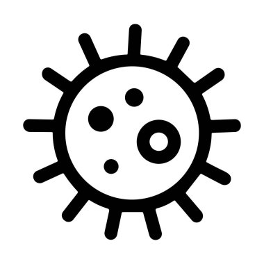 Virüsü, bakteriyi ya da mikrobu temsil eden minimalist bir vektör ikonu. Tasarım, beyaz arka planda izole edilmiş çıkıntıları ve iç noktaları olan dairesel bir gövdeye sahip..