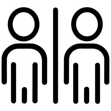 Umumi tuvalet ya da tuvaleti gösteren basit bir vektör grafiği. İki cinsiyet ayrımı olmayan şahıs, erkekler ve kadınlar için bir tuvalet tesisini sembolize eden dikey bir çizgiyle ayrılır..