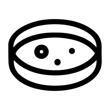 Hücre kültürlü bir petri kabının vektör grafiği. Mikrobiyoloji, biyoloji, bilimsel deneyler ve laboratuvar çalışmaları için bir sembol. Beyaz arkaplanda izole.