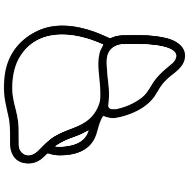Bir insan karaciğerinin temiz ve basit siyah bir tasviri. Bu minimalist simge beyaz bir arkaplanda izole edilmiş, tıbbi ya da anatomik grafikler için mükemmel..