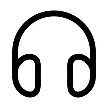 Müzik, ses, ses ve dinlemeyi temsil eden, aşırı kulaklıklı kulaklıkların minimalist siyah ana hat ikonu. Grafik tasarım kullanımı için temiz beyaz bir arkaplanda izole edilmiş.