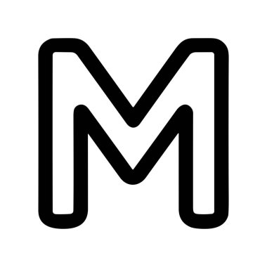 M harfinin basit ve modern bir grafiği. Tasarım, pürüzsüz, yuvarlak köşeli, temiz beyaz bir arkaplanda sunulan kalın siyah bir ana hatla gösterilir. Bu minimalist simge logolar veya web tasarımı için uygundur.