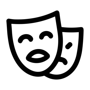 A simple black line icon of the classic theatrical masks representing comedy and tragedy. The happy and sad faces symbolize drama, acting, and the performing arts.