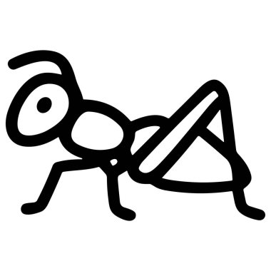 Çekirge ya da cırcır böceğinin minimalist siyah beyaz çizgisi. Bu basit el çizimi simgesi, temiz beyaz bir arkaplanda izole edilmiş stilize edilmiş bir böceği gösterir.