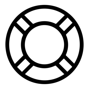 Bir cankurtaran sembolünün minimalist vektör grafiği. Bu siyah beyaz çizgi sanatı güvenlik, yardım, destek ve deniz kurtarma ekipmanlarını temsil ediyor..