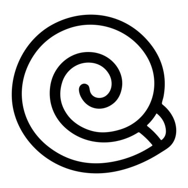Sarmal bir kabuğun basit ve koyu siyah çizgili sanat simgesi. Bu minimalist grafik bir salyangoz, amonit fosili veya logo veya web tasarımı için soyut bir girdap sembolü temsil edebilir..